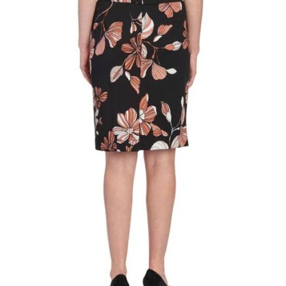 NWT Nine West Black Copper Floral Print Crepe Stretch Slim Pencil Skirt Size 6 - Picture 2 of 11